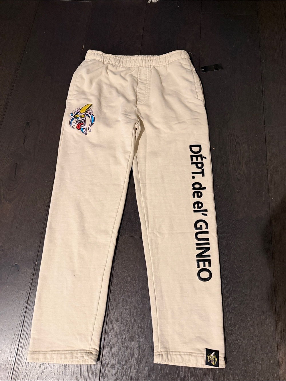 Beige Graphic Sweatpants with Side Logo 100%cotton size XL unisex